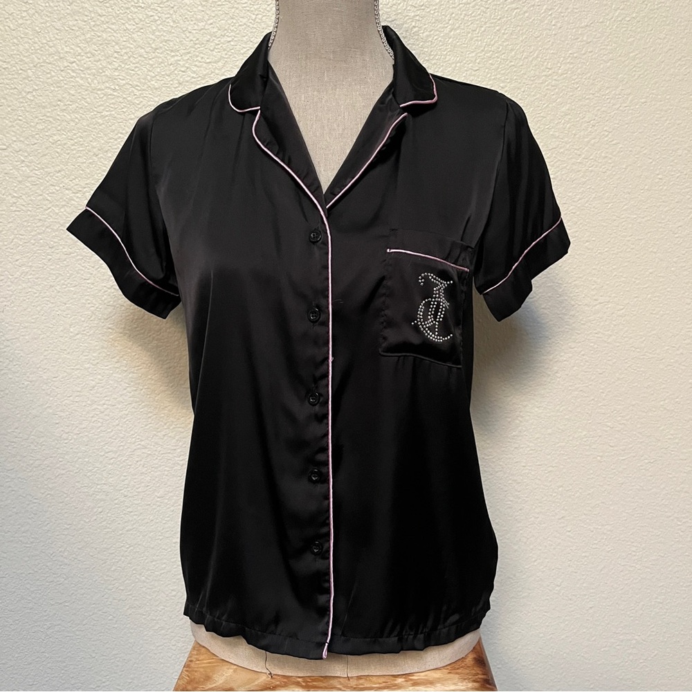 Juicy Couture Satin Pajama Sleepwear Top, Black, size Small